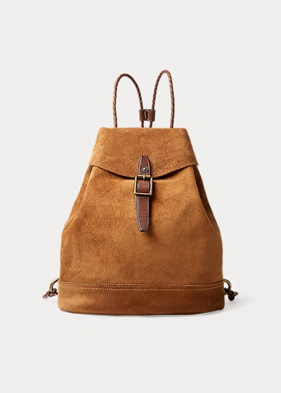Shop Ralph Lauren Roughout Leather Backpack In Light Java 002