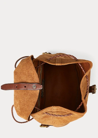 Shop Ralph Lauren Roughout Leather Backpack In Light Java 002