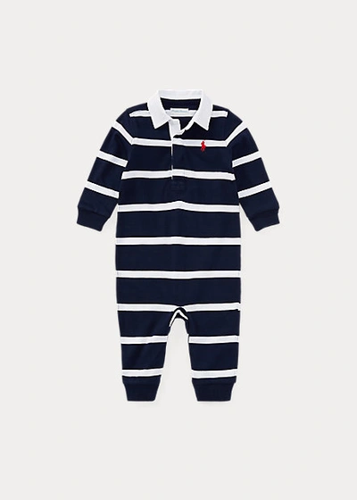 Shop Ralph Lauren Striped Cotton Rugby Coverall In Light Heather Multi