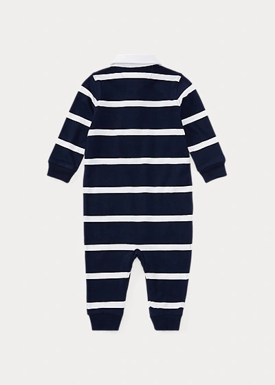 Shop Ralph Lauren Striped Cotton Rugby Coverall In Light Heather Multi