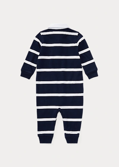 Polo Ralph Lauren Striped Cotton Jersey Rugby Coverall In Light Heather Multi