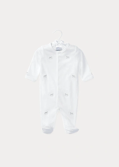 Shop Ralph Lauren Rocking Horse Cotton Footed Coverall In White