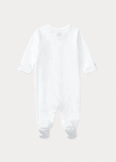 Shop Ralph Lauren Rocking Horse Cotton Footed Coverall In White