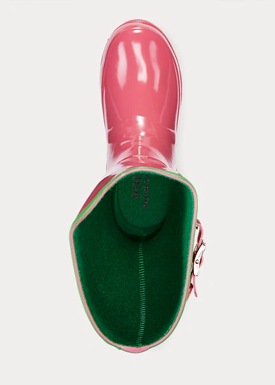 Shop Polo Ralph Lauren Ralph Rubber Rain Boot In Pink/green