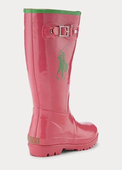 Shop Polo Ralph Lauren Ralph Rubber Rain Boot In Pink/green