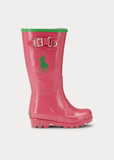 Shop Polo Ralph Lauren Ralph Rain Boot In Pink/green