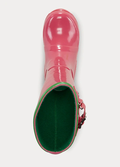 Shop Polo Ralph Lauren Ralph Rain Boot In Pink/green