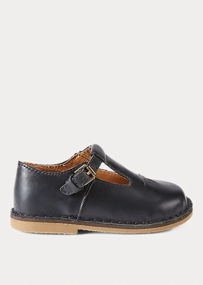 Polo Ralph Lauren School T-strap Leather In Navy Leather