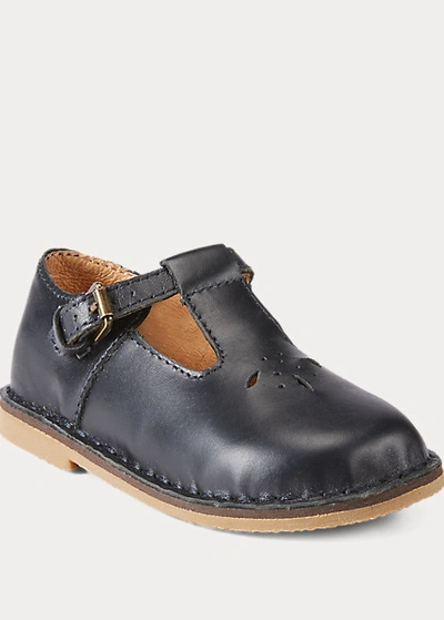 Polo Ralph Lauren School T-strap Leather In Navy Leather