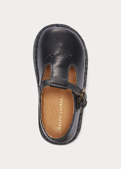 Polo Ralph Lauren School T-strap Leather In Navy Leather