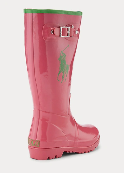 Shop Polo Ralph Lauren Ralph Rain Boot In Pink/green