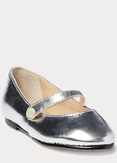 Polo Ralph Lauren Alyssa Metallic Leather Mary Jane In Silver
