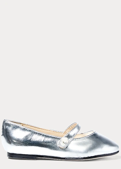 Polo Ralph Lauren Alyssa Metallic Leather Mary Jane In Silver