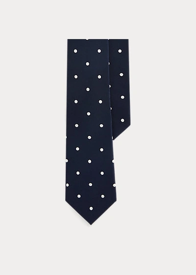 Shop Ralph Lauren Polka-dot Silk Crepe Tie In Navy