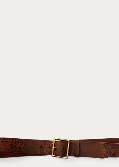 Double Rl Distressed Leather Belt In Distressed Tan