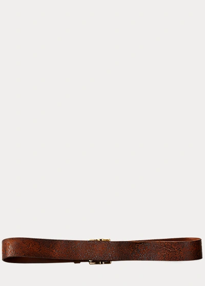 Shop Double Rl Distressed Leather Belt In Distressed Tan