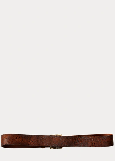 Double Rl Distressed Leather Belt In Distressed Tan