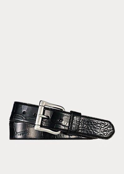 Shop Ralph Lauren Alligator Belt In Black