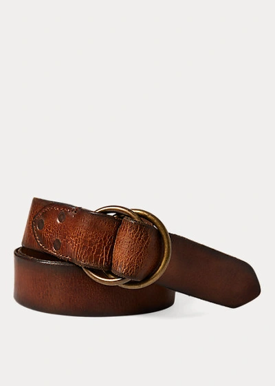 Shop Double Rl Distressed Leather Belt In Vintage Brown