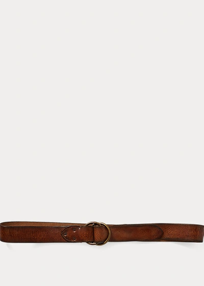 Double Rl Distressed Leather Belt In Vintage Brown