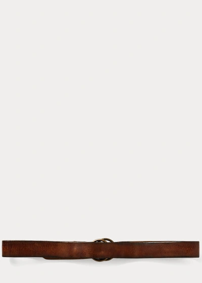 Double Rl Distressed Leather Belt In Vintage Brown