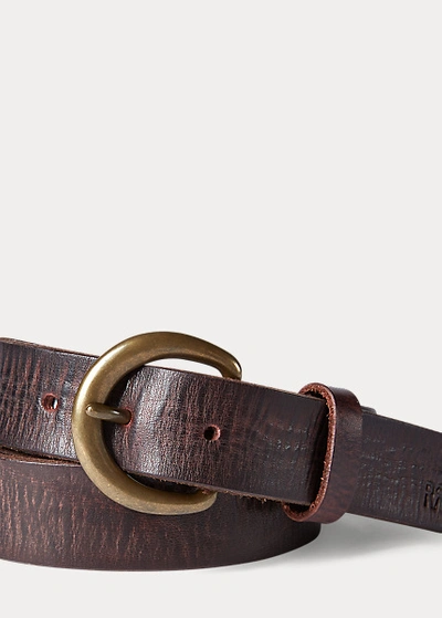 Double Rl Ralph Lauren Tumbled Leather Belt In Brown
