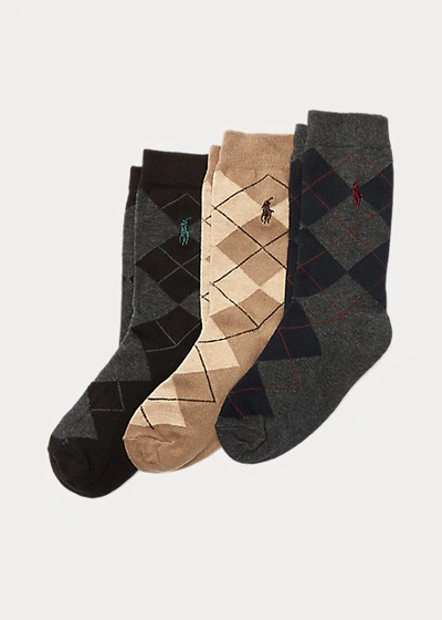 Shop Polo Ralph Lauren Argyle Sock 3-pack In Charcoal/kkaki/black