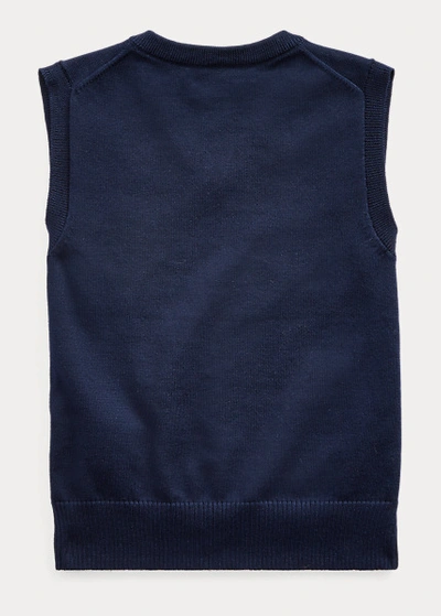 Shop Polo Ralph Lauren Cotton V-neck Sweater Vest In Rl Navy