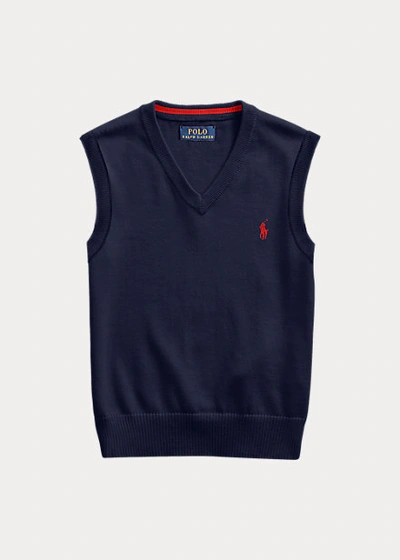 Shop Polo Ralph Lauren Cotton V-neck Sweater Vest In Rl Navy