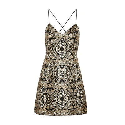 Shop Alice And Olivia Tayla Metallic-weave Jacquard Mini Dress In Gold