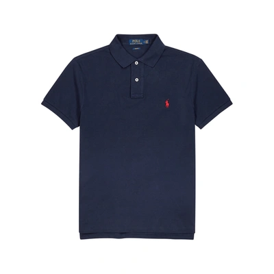 Shop Polo Ralph Lauren Navy Slim Piqué Cotton Polo Shirt