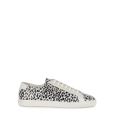 Shop Saint Laurent Sl06 Babycat Printed Leather Sneakers In White