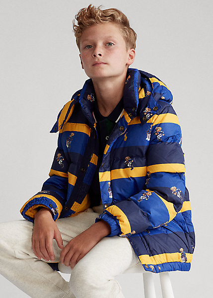 Polo Ralph Lauren Kids' Polo Bear Down Jacket In Rugby Stripe/cruise Navy |  ModeSens