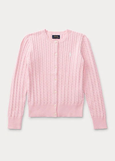 Shop Polo Ralph Lauren Mini-cable Cotton Cardigan In Pink