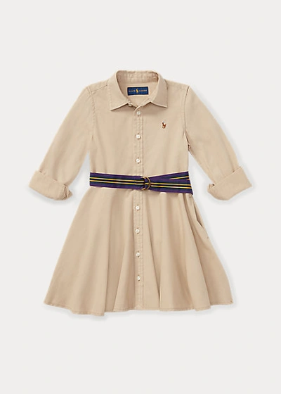 Shop Polo Ralph Lauren Belted Cotton Chino Shirtdress In Khaki