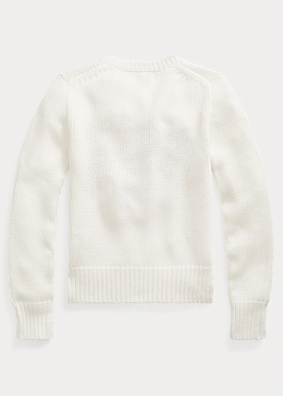 Polo Ralph Lauren White Sweater For Girl With Iconic Flags In Nevis