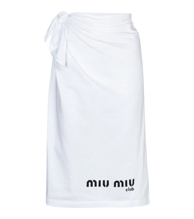 Shop Miu Miu Logo Cotton Jersey Midi Skirt In White