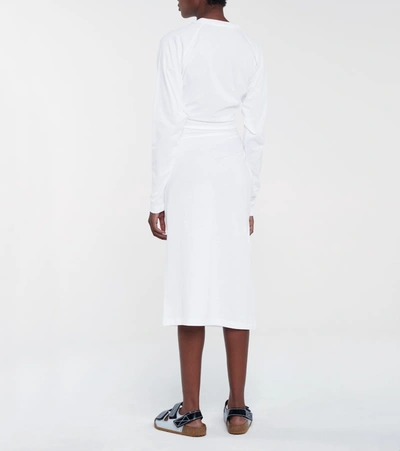 Shop Miu Miu Logo Cotton Jersey Midi Skirt In White