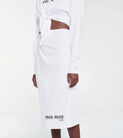 Shop Miu Miu Logo Cotton Jersey Midi Skirt In White