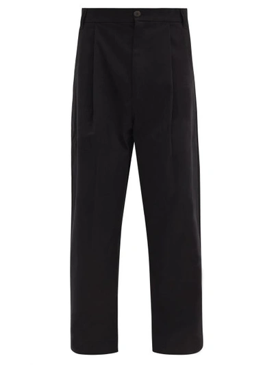 Sorte Pleated Cotton-twill Wide-leg Trousers In Black