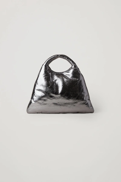Shop Cos Leather Padded Mini Shopper Bag In Silver