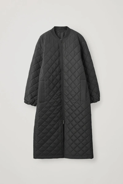Cos Longline Quilted Coat In Black | ModeSens