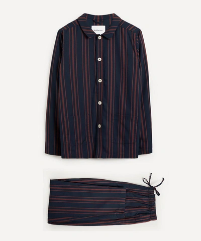 Shop Nufferton Uno Old School Stripe Cotton Pyjamas In Navy & Red
