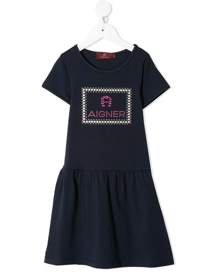 Shop Aigner Rhinestone Logo T-shirt Dress In Blue