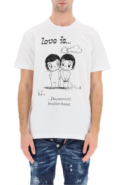 Shop Dsquared2 T-shirt With Love Is Forever Print In White