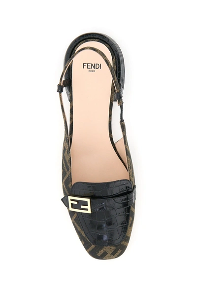 Shop Fendi Promenade Ff Slingback Loafers In Nero Tabacco Moro