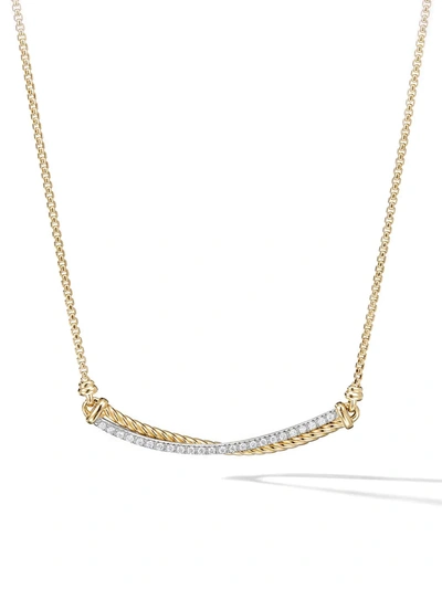 Shop David Yurman 18kt Yellow Gold Crossover Bar Diamond Necklace In D88adi