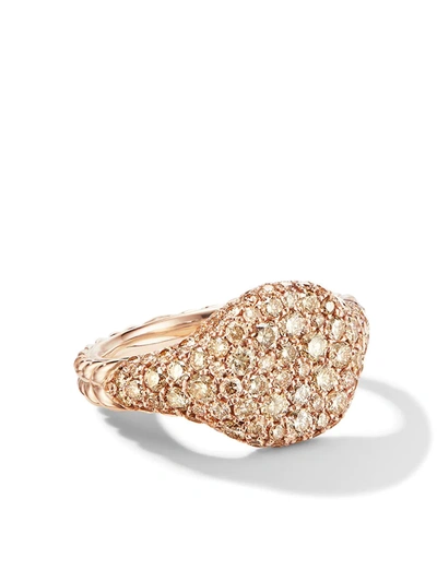 Shop David Yurman 18kt Rose Gold Mini Chevron Pavé Diamond Pinky Ring In D8racd