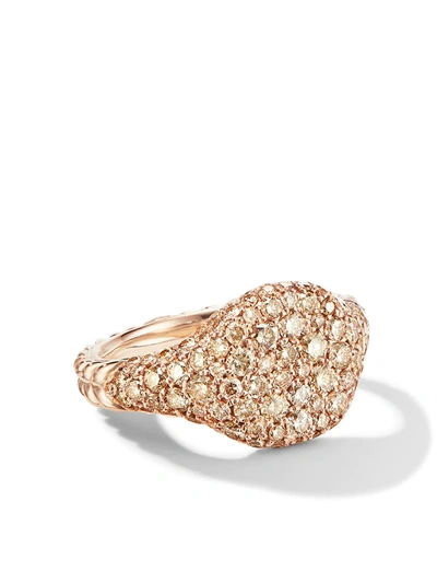 David Yurman 18kt Rose Gold Chevron Pavé Cognac Diamond Pinky Ring In D8racd