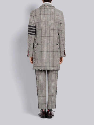 Shop Thom Browne Black And White Prince Of Wales Oversized Check Hunting Wool Tweed Frayed Unconstructed  In Grey
